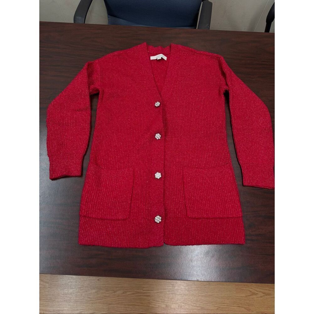 Loft Red Button Up Cardigan Sweater Size Small